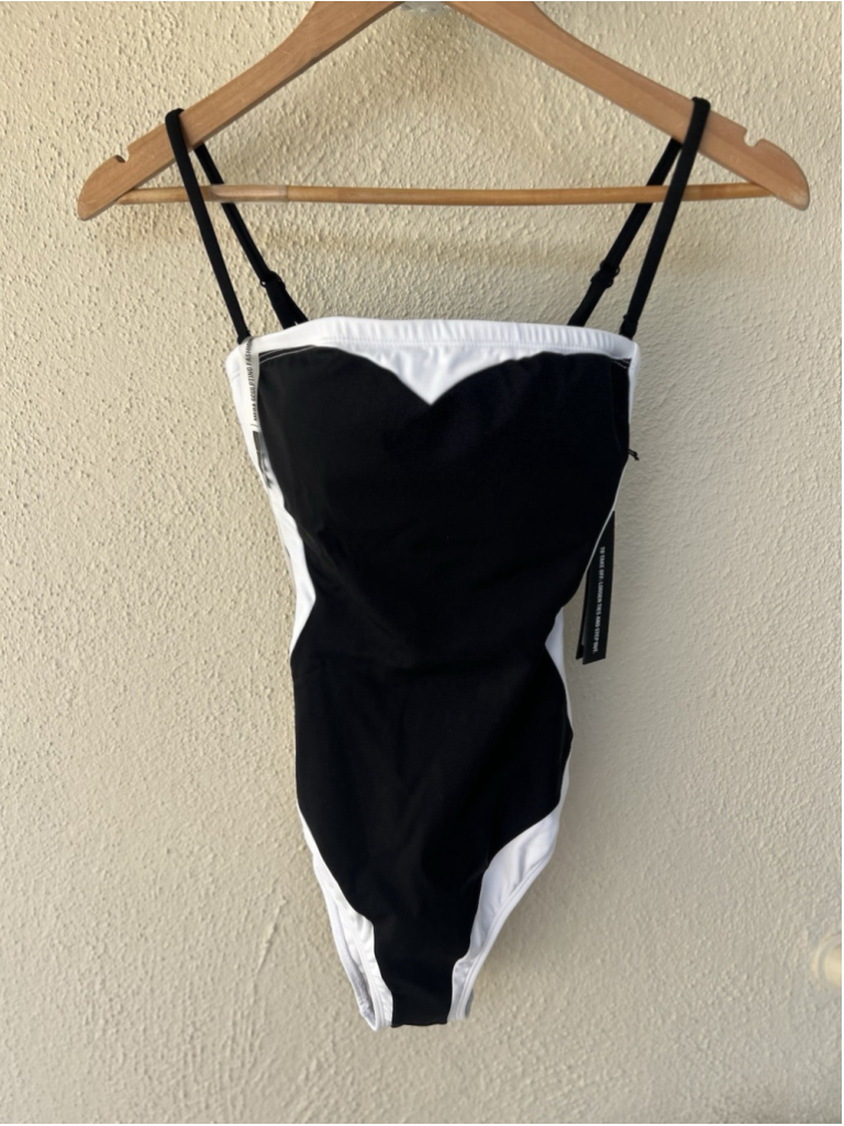 New Ta3 Framey Strapless Shaping Swimsuit One Piece Black White Regular Long